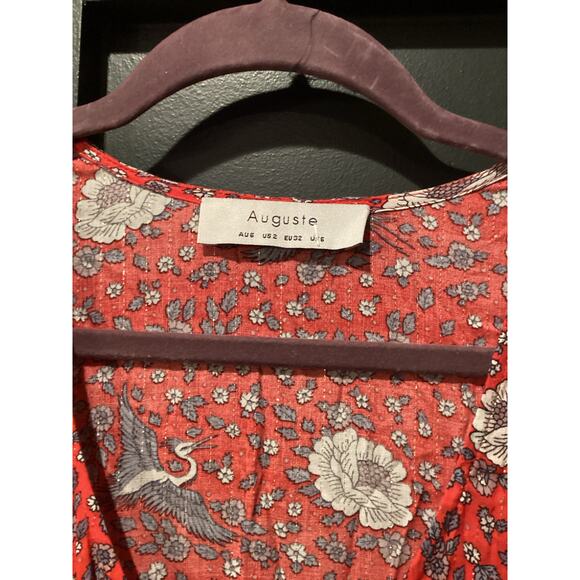 AUGUSTE Valentina Fiesta Day Dress Off Red Metallic Cranes short sleeve midi 2 - Picture 4 of 10